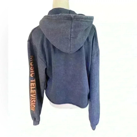 MTV Music Television Cropped Hoodie. Animal print Logo. Blue. Size M - Picture 4 of 7